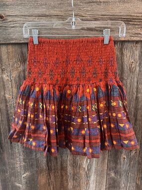 Place Nationale Smocked Mini Skirt Boho Tribal Print Cotton Size 1